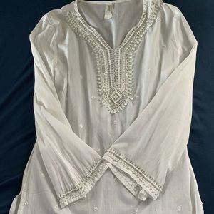 Badgley Mischka white beaded detail swim cover-up